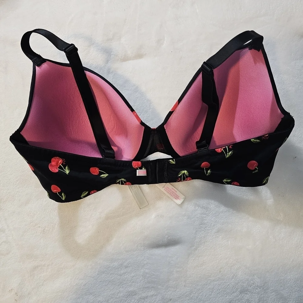 PINK Victoria's Secret Black Bra with Cherry Design